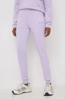 Spodnie damskie - Armani Exchange spodnie dresowe bawełniane kolor fioletowy gładkie 3DYP82 YJFDZ - grafika 1