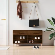 Szafki na buty - vidaXL Ławka na buty dąb brązowy 102x35x55 cm materiał drewnopochodny - Ławka na buty - Ławki na buty - Ławka z miejscem do przechowywania - Stojak na buty - miniaturka - grafika 1