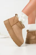 Śniegowce damskie - Beżowe śniegowce mukluki damskie na bieżnikowanej platformie z wzorzystym wykończeniem Casu HY877-63 - miniaturka - grafika 1