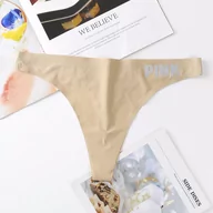 Majtki damskie - Sportowe stringi bezszwowe - Beżowy XL - miniaturka - grafika 1