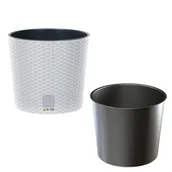 Donice - Doniczka okrągła rattan 25x25x22,4 cm biały - miniaturka - grafika 1