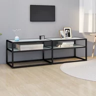 Szafki RTV - Lumarko Szafka pod TV, biały marmur, 140x40x40,5 cm, szkło hartowane - miniaturka - grafika 1