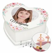 Pozytywki dla dzieci - Szkatułka na biżuterię w kształcie serca z pozytywką i Twoim zdjęciem dla dziewczynki z okazji imienin - miniaturka - grafika 1