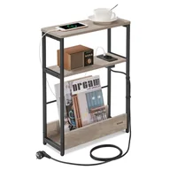 Ławy i stoliki kawowe - Wąski szary stolik boczny z listwą zasilającą - miniaturka - grafika 1