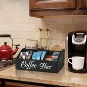 Inne - 1 szt. Drewniany organizer na stację kawową, styl , czarny pojemnik na kawę do domu z napisem "", wielofunkcyjna do przechowywania na blacie - miniaturka - grafika 1