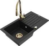 Zlewozmywaki z baterią - Mexen Pablo zlewozmywak granitowy 1-komorowy z ociekaczem i baterią kuchenną Savita, czarny - 6510-77-672601-50 - miniaturka - grafika 1