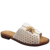 Klapki i japonki damskie - Potocki 21368 klapki damskie ażurowe z ozdobą białe - miniaturka - grafika 1