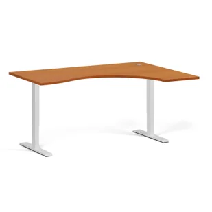 Stół z regulacją wysokości, 2 silniki, 745 - 1215 mm, ergonomiczny prawy, blat 1600 x 1200 mm, podstawa biała, czereśnia - Stoły i stoliki do biura - miniaturka - grafika 1
