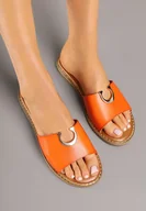 Klapki i japonki damskie - Pomarańczowe Klapki Ozdobione Metaliczną Aplikacją Redenae - Renee - miniaturka - grafika 1