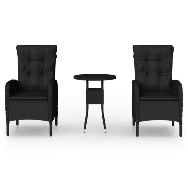 Zestaw Bistro Polirattan Czarny 60x75cm - Stół + 2 Krzesła