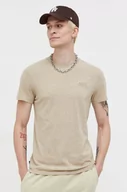Koszulki męskie - Superdry t-shirt bawełniany kolor beżowy gładki - miniaturka - grafika 1