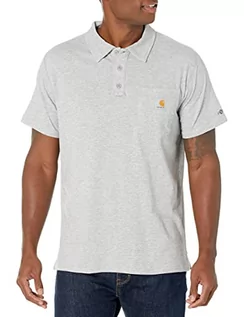 Koszulki męskie - Carhartt Męska koszulka polo Big & Tall Force Cotton Delmont Pocket, Szary wrzosowy, L - grafika 1