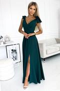 Sukienki - 405-4 ELENA Długa suknia z dekoltem i wiązaniami na ramionach - BUTELKOWA ZIELEŃ - miniaturka - grafika 1