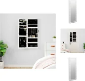 Szafki łazienkowe - vidaXL Lustrzana szafka na biżuterię z oświetleniem LED do montażu na ścianie, biała - Lustro - miniaturka - grafika 1