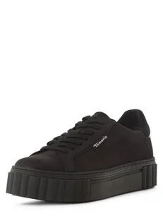 Tamaris - Damskie tenisówki ze skóry, czarny - Trampki damskie - miniaturka - grafika 1