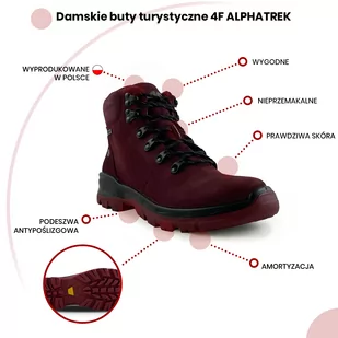 Damskie buty turystyczne 4F ALPHATREK OBDH253 bordowe Rozmiar: 37 - Buty trekkingowe damskie - miniaturka - grafika 2