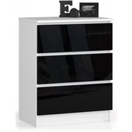 Komody - Komoda AKORD K60 Biała 60 cm - 3 szuflady, fronty kolor Czarny Połysk - 60x40x77 cm - miniaturka - grafika 1