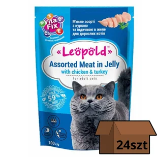 Leopold kurczak z indykiem w galaretce dla kotów 24x100g - Mokra karma dla kotów - miniaturka - grafika 1
