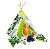 Domki dla lalek - Komplet  Tipi dla lalek Barbie , wigwam , namiot z poduszkami 9 el.  Liście palmy - miniaturka - grafika 1