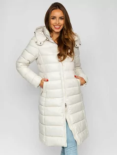 Kurtki damskie - Beżowa długa pikowana kurtka płaszcz damska zimowa z kapturem Denley MB0276 - grafika 1