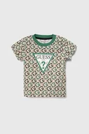 Koszulki dla chłopców - Guess t-shirt bawełniany dziecięcy kolor zielony wzorzysty - miniaturka - grafika 1