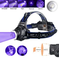 Latarki - Latarka czołowa Ultrafiolet Zielony / Czerwony / uv 395nm Wodoodporna Zoomable Akumulatorowa latarka czołowa USB 3 tryby światła do polowania 2000l... - miniaturka - grafika 1