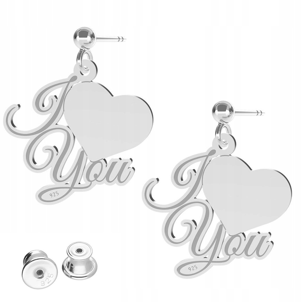 Kolczyki Srebrne Blaszki Serca I Love You Serduszka Kocham Cię SREBRO 925