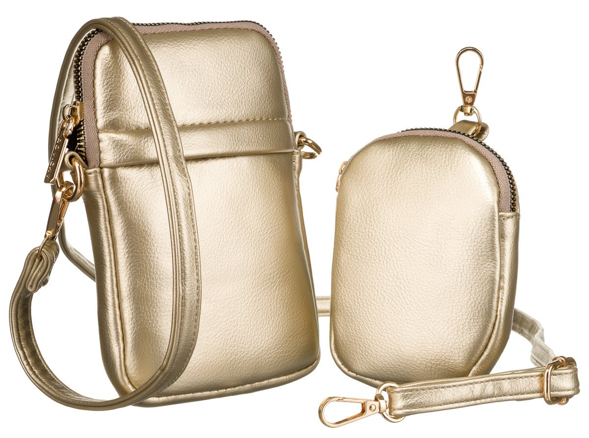 Mała torebka damska miejska saszetka na telefon skóra ekologiczna Rovicky, złoty