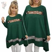 Bluzki damskie - PIĘKNA TUNIKA BAWEŁNA SERCE luźne biodra bluzka cyrkonie 50 52 5XL 6XL 3205 - miniaturka - grafika 1