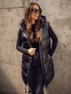 Kamizelki damskie - Czarna długa pikowana kamizelka damska Denley 5M3186A - miniaturka - grafika 1