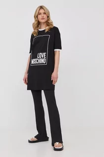 Sukienki - Love Moschino sukienka bawełniana kolor biały mini oversize - grafika 1