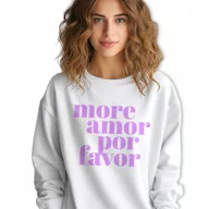 Bluzy męskie - Bluza Biała Dresowa MORE AMOR Napisy Sentencje Cytaty Wiele Wzorów Rozm S - miniaturka - grafika 1