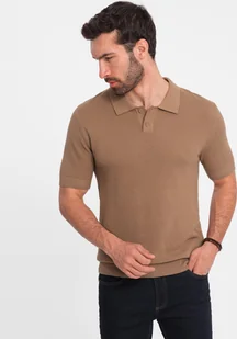 Ombre Koszulka męska polo ze strukturalnej dzianiny - jasnobrązowa V3 OM-POSS-0117 XXL - Koszulki męskie - miniaturka - grafika 1