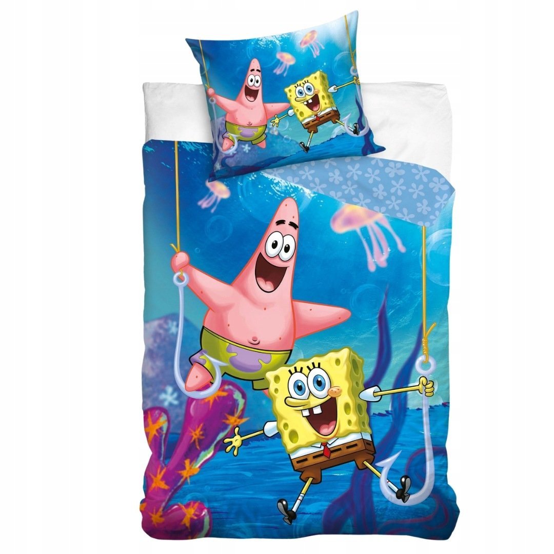 Pościel SpongeBob 150x210+50x60 Bawełniana z Patrykiem Kolorowa