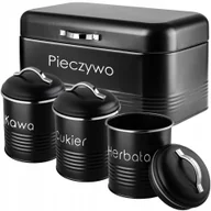 Chlebaki - Zestaw pojemników Tufo na chleb, kawę, herbatę i cukier, czarny - miniaturka - grafika 1