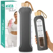 Shakery i bidony sportowe - BUTELKA SZKLANA NA WODĘ TRENING MOTYWACYJNA BIDON KICA HYDRO GLASS 1L SZARA - miniaturka - grafika 1