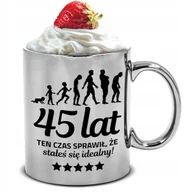 Kubki - KUBEK SREBRNY PREZENT NA 45 URODZINY TEN CZAS SPRAWIŁ ŻE JESTEŚ IDEALNY WZ - miniaturka - grafika 1