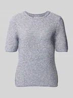 Swetry damskie - Sweter z krótkim rękawem o kroju slim fit z mieszanki bawełny z efektem melanżu - miniaturka - grafika 1