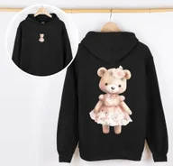 Bluzy dla dziewczynek - CZARNA Bluza z kapturem dla dziewczynki - wzór misiek28 - miniaturka - grafika 1