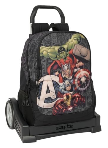 Safta AVENGERS VENDETTA plecak szkolny, ergonomiczny plecak, z wózkiem Evolution, idealny dla dzieci w różnym wieku, wygodny i wszechstronny, jakość i wytrzymałość, 32 x 16 x 44 cm, Czarny (Black), M,