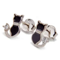 Kolczyki - Srebrne kolczyki czarny kotek z cyrkonią - miniaturka - grafika 1