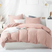 Pościel - PUDROWA POŚCIEL MUŚLINOWA 220x200 KOMPLET PREMIUM DELIKATNA NATURALNA - miniaturka - grafika 1