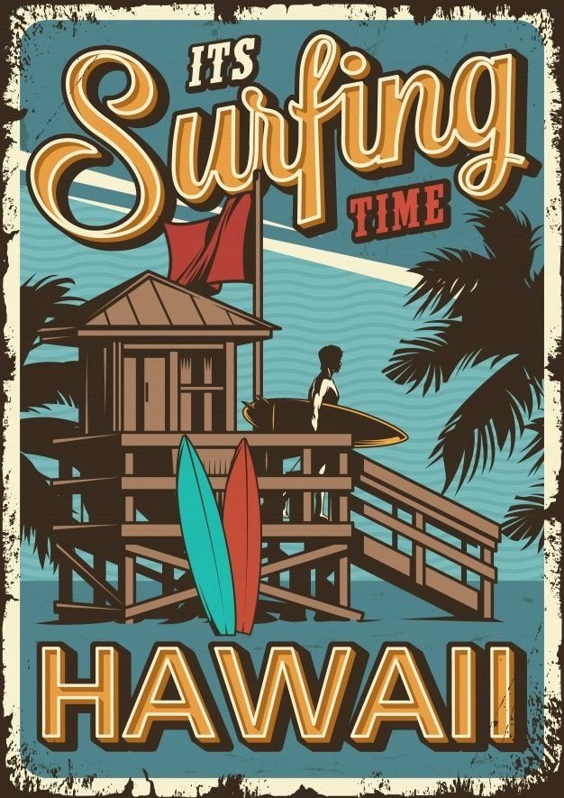 PUZZLE Hawaje Surfing Retro Vintage A3 252 el z Nadrukiem + IMIĘ Pudełko