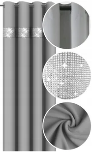 ZASŁONA GOTOWA Z CYRKONIAMI 145x240 NA PRZELOTKACH ZASŁONY GLAMOUR DO SALON - Zasłony - miniaturka - grafika 1