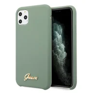 Etui i futerały do telefonów - Guess GUHCN58LSLMGKA iPhone 11 Pro khaki hard case Silicone Vintage Gold Logo - miniaturka - grafika 1