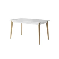 Stoły - Stół rozkładany NODIS PST140 biały, 140–180 cm, skandynawski styl, drewniane nogi, do jadalni i salonu - miniaturka - grafika 1