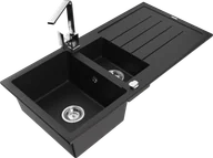 Zlewozmywaki z baterią - Mexen Andres zlewozmywak granitowy 1,5-komorowy z ociekaczem i baterią kuchenną Rita, czarny - 6515-77-670300-00 - miniaturka - grafika 1