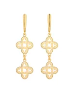 Kolczyki - Złote Długie Kolczyki Z Ażurowymi Rozetkami - miniaturka - grafika 1