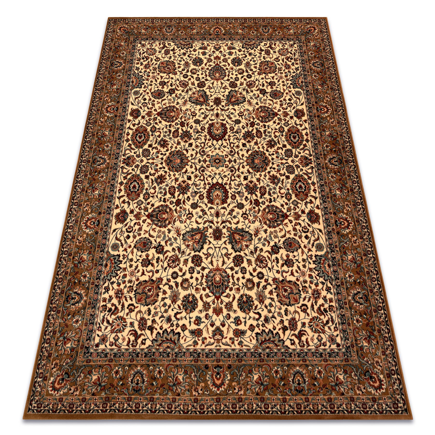 Dywan wełniany KASHQAI 4362 103 Kwiaty, ramka beż / bordo beżowy 120x170 cm