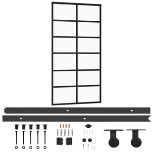 vidaXL Drzwi przesuwne z osprzętem, szkło ESG i aluminium, 102x205 cm - Drzwi wewnętrzne - miniaturka - grafika 1